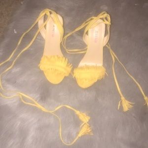 Yellow Fringe Strap Heels